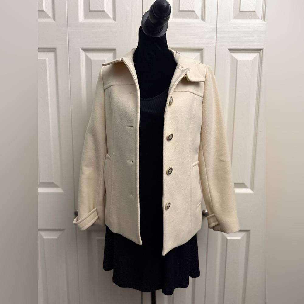 Authentic Burberry Blue Label Wool Women's Cream Trench Coat with Hoodie
